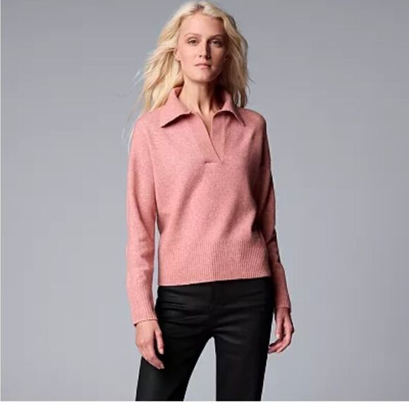 Simply Vera Wang Luxe Cashmere Blend Pullover Polo Sweater Sz XS NEW - Picture 1 of 12
